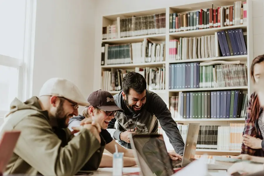 Students working together in a library