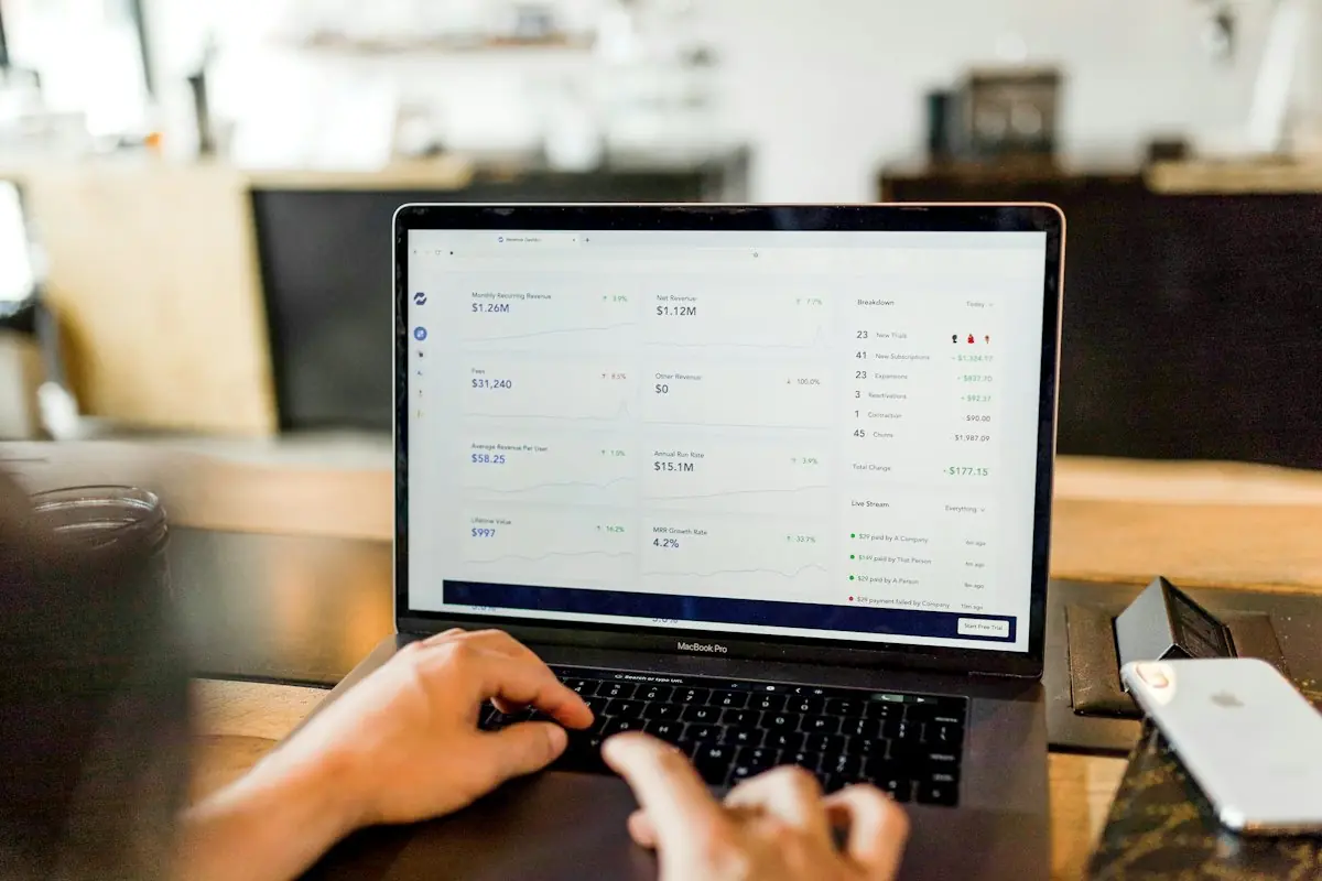 Reviewing a digital marketing performance dashboard on a laptop